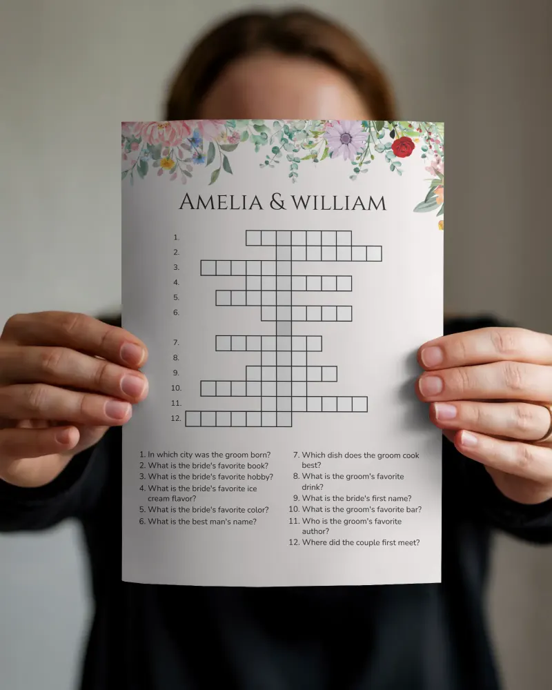 Personalized wedding crossword puzzle – ready in 5 minutes – wedding guest game