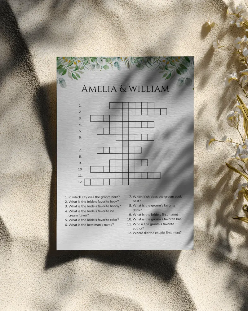 Online wedding crossword – fun and unique wedding game – PDF generator